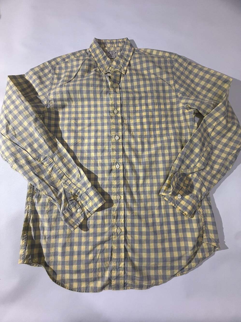 J.Crew Lightweight Tailored Yellow Gingham Check Shirt Mens M
